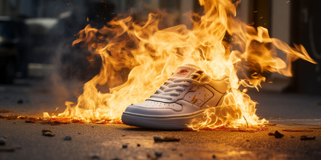 Білі жіночі кросівки горять на вулиці
