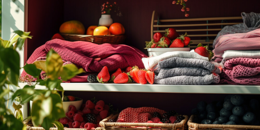 Чистий одяг зберігається в гардеробі на полицях разом з ягодами