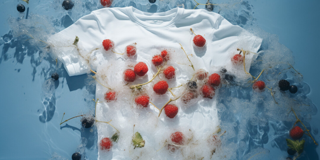 Біла футболка в льоді з замороженими ягодами