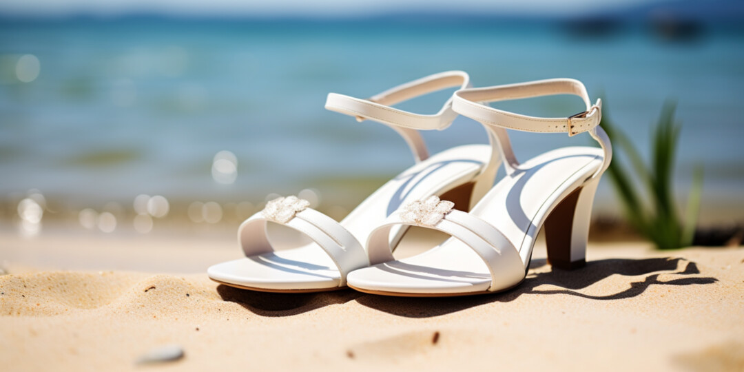Білі жіночі босоніжки на морському пляжі