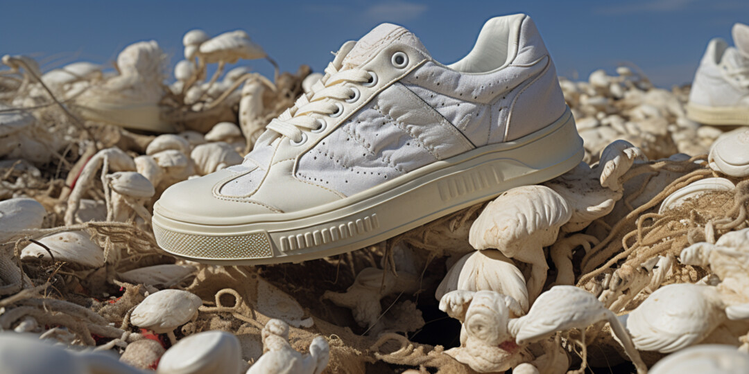 Білі жіночі текстильні кросівки на горі грибів