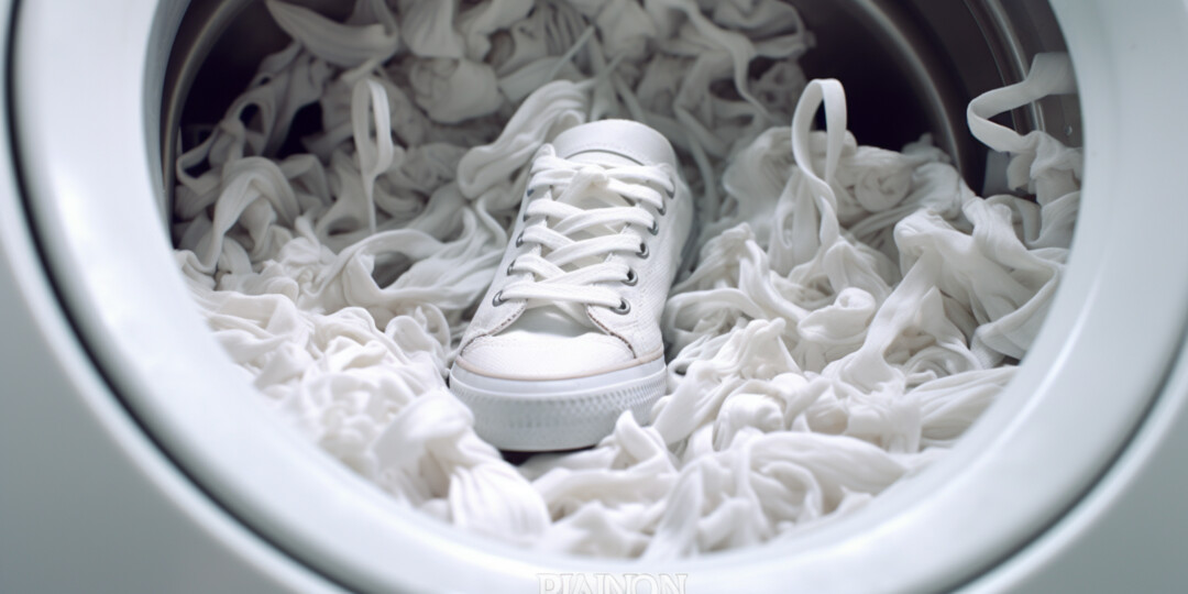 Білі кеди та шнурки в пральній машинці