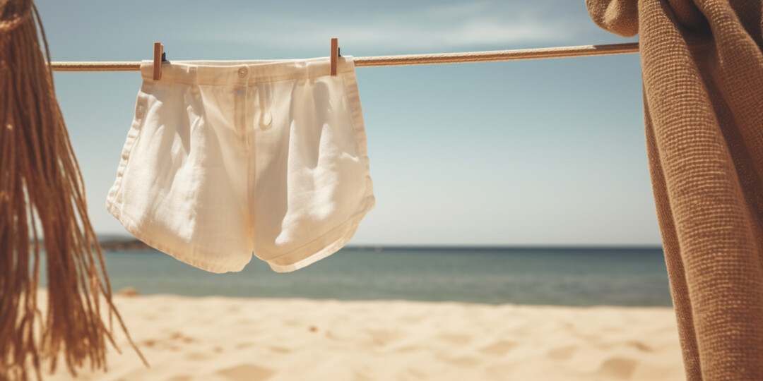 Білі жіночі шорти сохнуть на пляжі