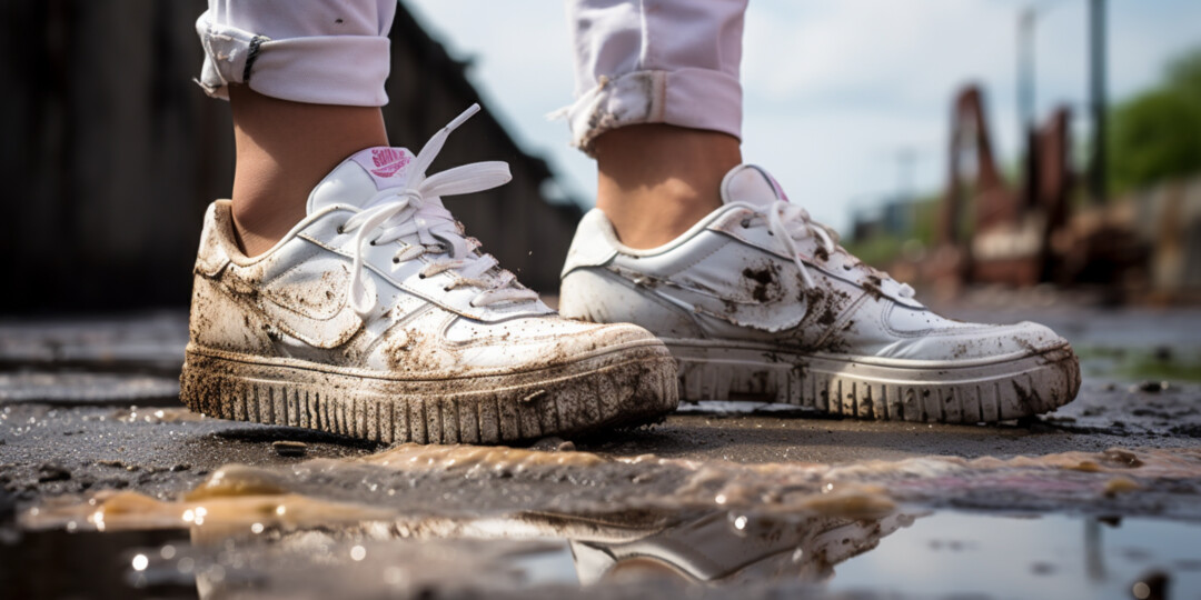 Білі жіночі кросівки з брудною підошвою