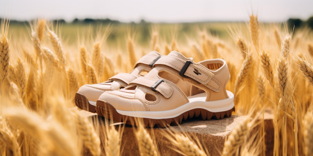 Жіночі сандалі в полі пшениці