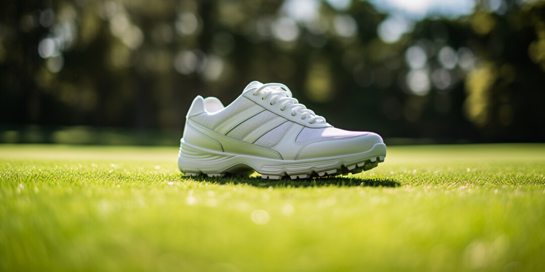 Нейлонові білі спортивні кросівки на газоні