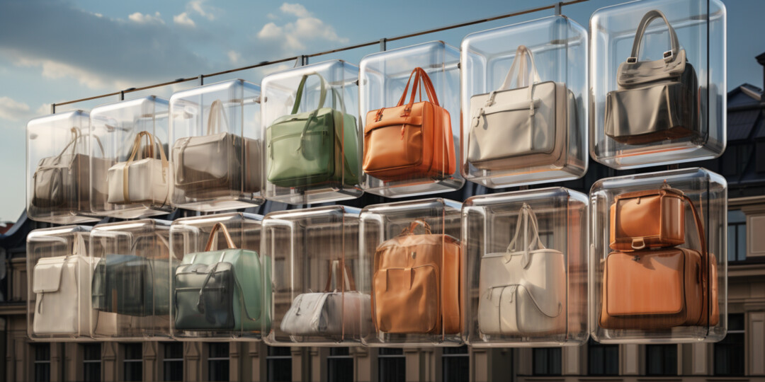 Жіночі сумки в прозорих коробках