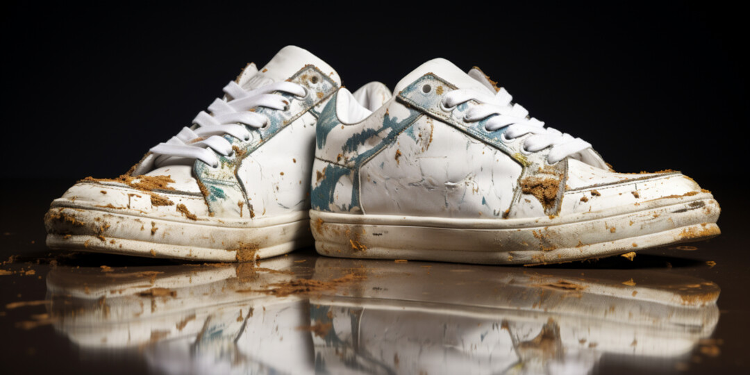 Брудні та пошкоджені білі кросівки