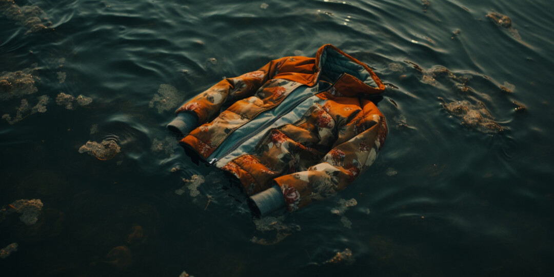 Водонепроникна флісова куртка плаває на поверхні озера