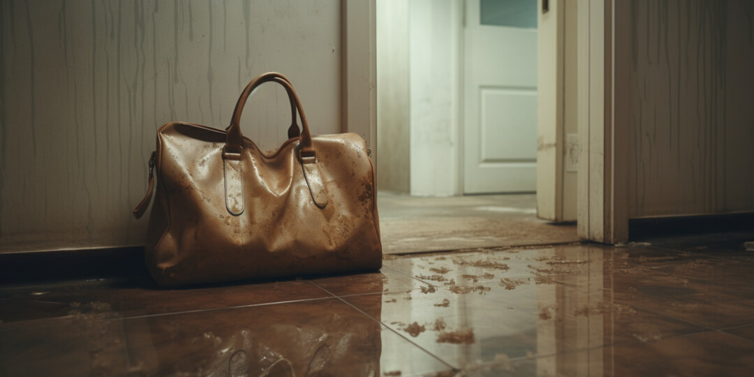 Брудна жіноча шкіряна сумка в коридорі