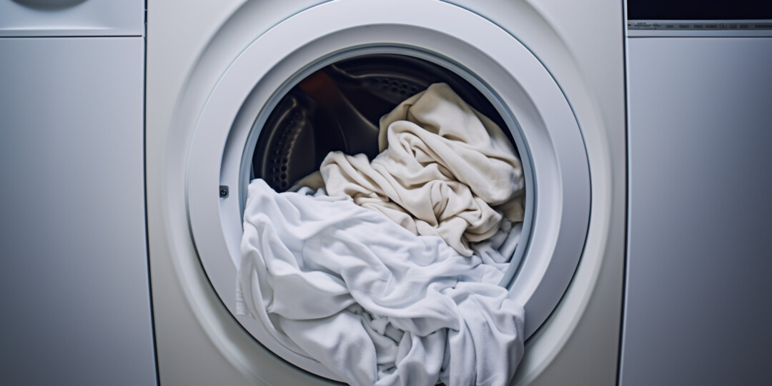 Пральна машинка з одягом всередині після прання