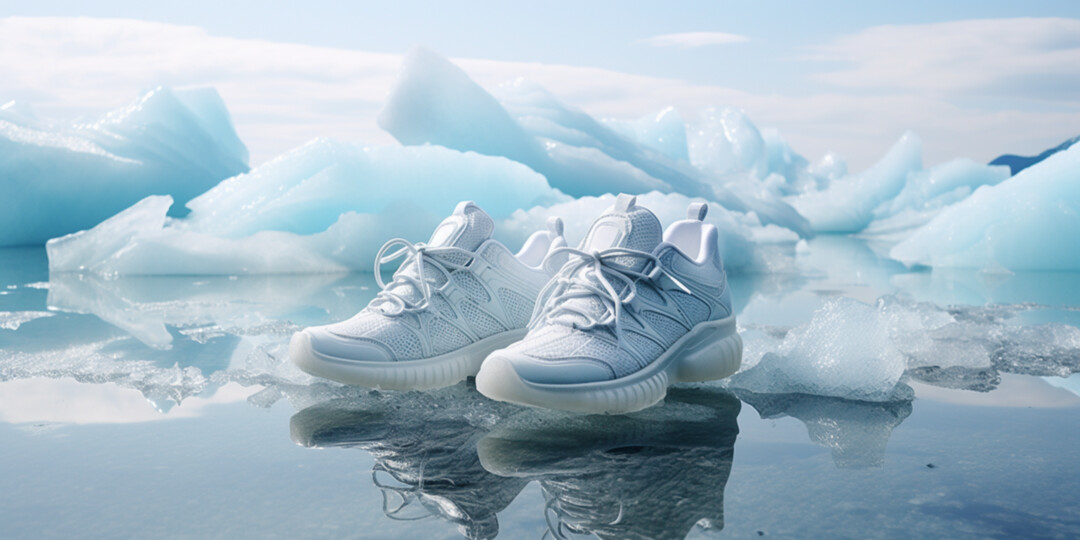 Білі кросівки в холодній воді